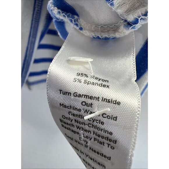 Talbots Women's Top Plus 3X Blue White Mixed Striped 3/4 Sleeve Pullover Stretch - Picture 5 of 7